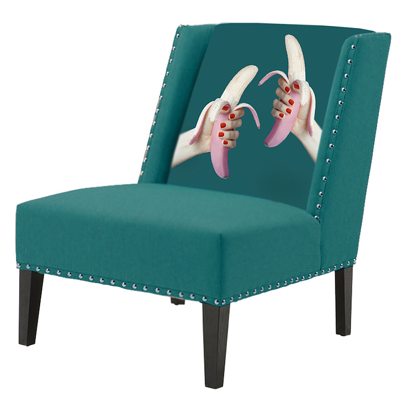 FUN Armchair Two Bananas Turquoise Дизайнерское кресло с цветным принтом Бирюзовый в Омске | Loft Concept 