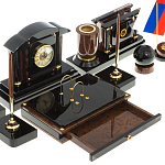 Настольный письменный набор с часами из природного камня обсидиана Peace Contract варинант исполнения - 4 | Loft Concept в Омске