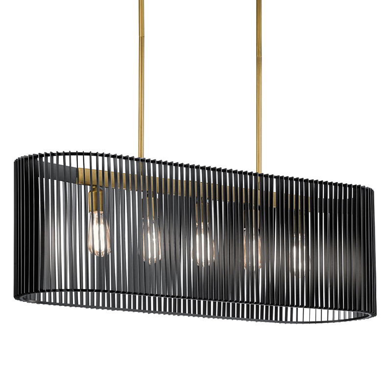 Люстра подвесная овальной формы с металлическим решетчатым абажуром матово-черного цвета и 5 лампами Kichler Черный Латунь в Омске | Loft Concept 