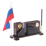 Настольный письменный набор с часами из природного камня обсидиана For the Deputy варинант исполнения - 2 | Loft Concept в Омске
