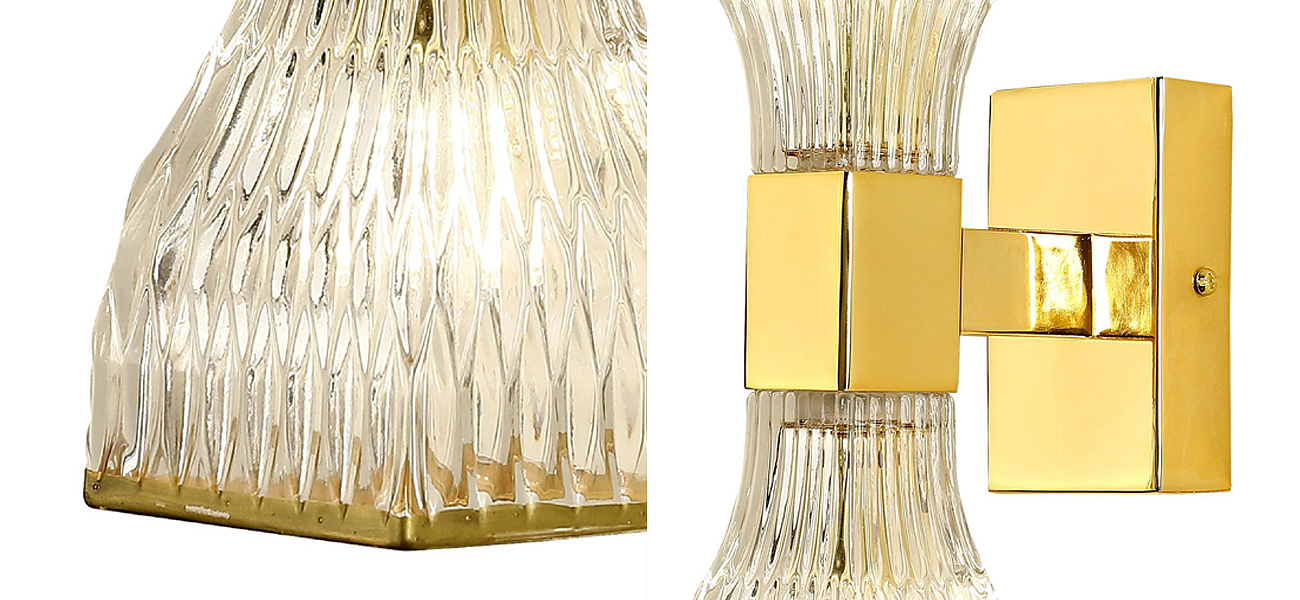 Бра с двумя плафонами из рельефного стекла GLASS HORN Gold Бра с двумя плафонами из рельефного стекла GLASS HORN Gold - Loft-Concept в Омске