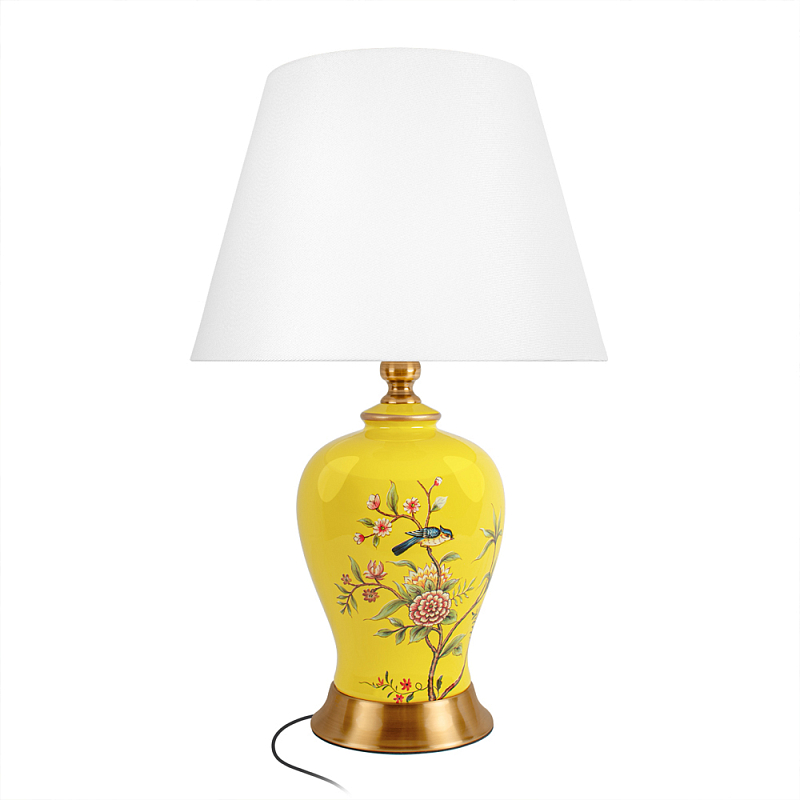 Настольная лампа желтая с изображением птиц Slip Away Белый Желтый Мульти в Омске | Loft Concept 