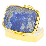 Таблетница карманная прямоугольная с 2-мя отделениями с зеркалом и накладкой из натурального камня Лазурит Gold Stone Pillboxes варинант исполнения - 2 | Loft Concept в Омске