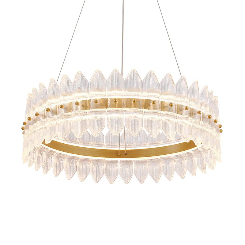 Люстра круглая с декоративными элементами в виде лепестков Round Light Flashing Латунь Прозрачный в Омске | Loft Concept 