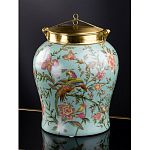 Ваза округлой формы из фарфора с рисунком и бронзовой крышкой Turquoise Blooming Garden варинант исполнения - 1 | Loft Concept в Омске