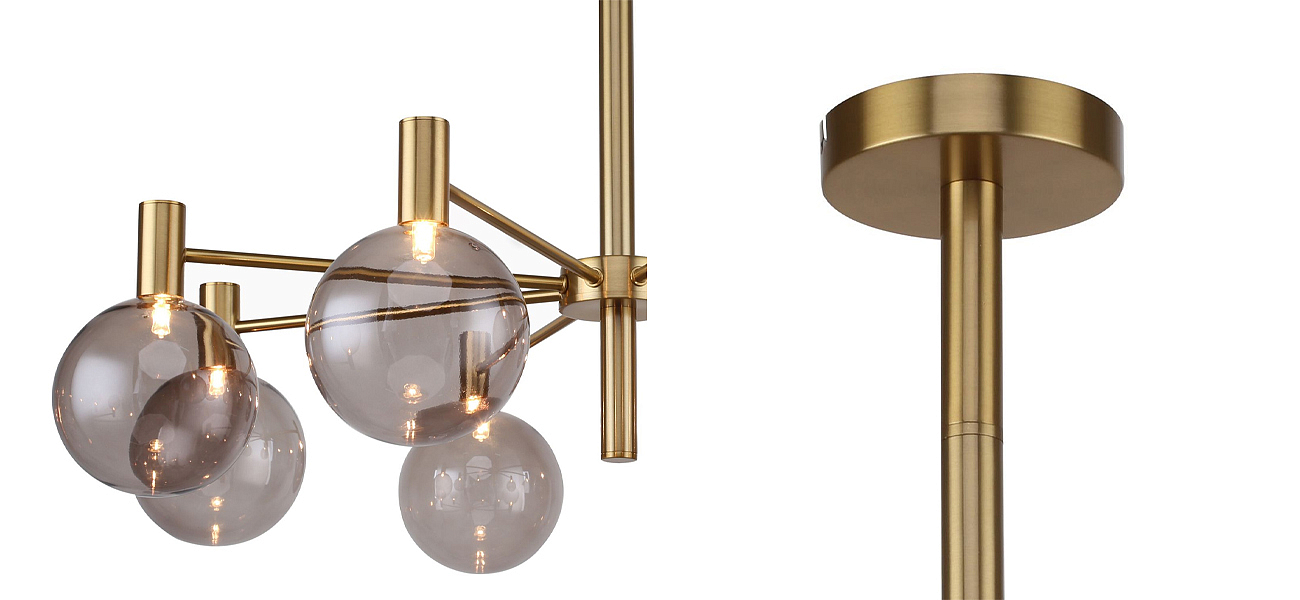 Люстра с выдувными плафонами коньячного цвета Carmella Globe Brass Люстра с выдувными плафонами коньячного цвета Carmella Globe Brass - Loft-Concept в Омске