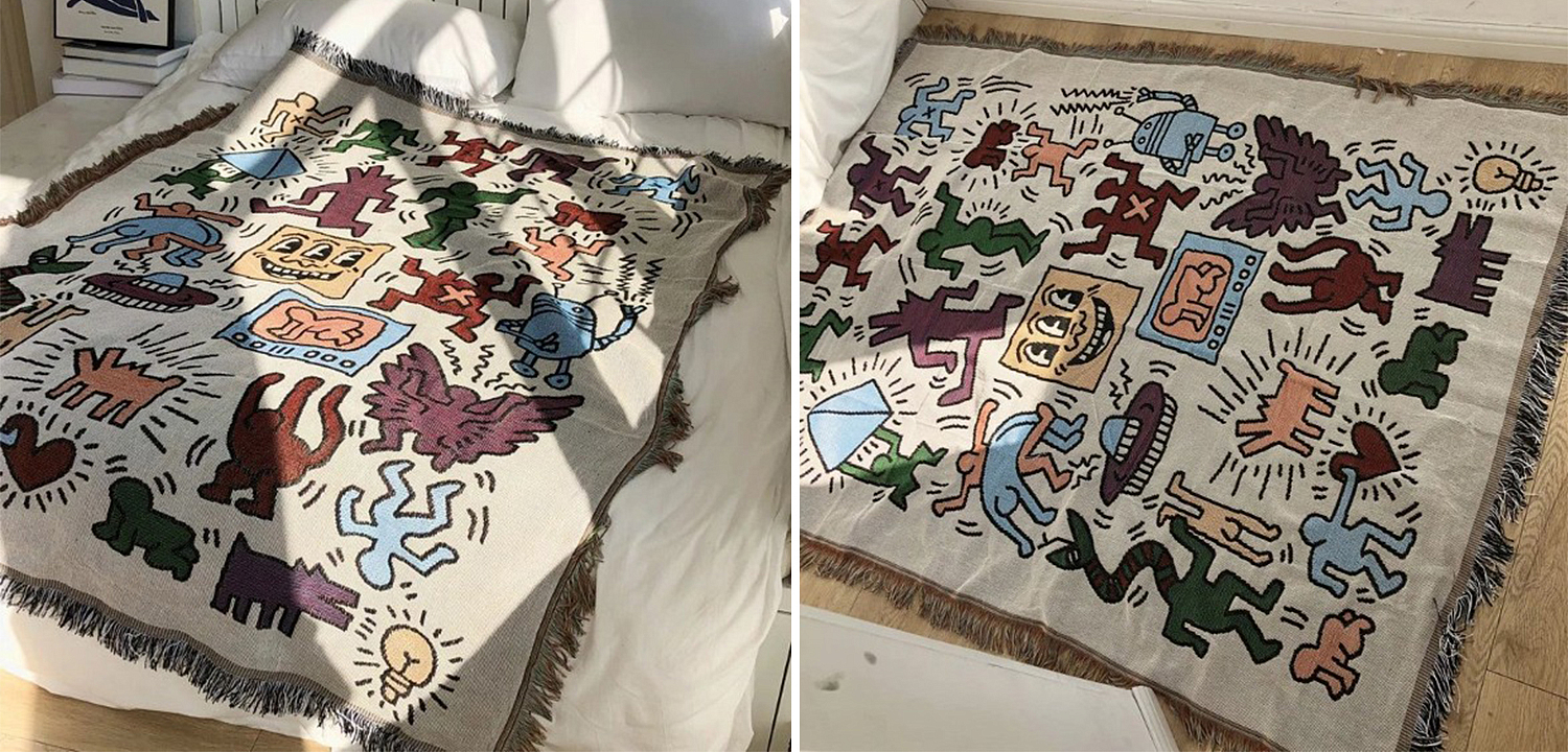 Покрывало граффити Кит Харинг Keith Haring Bed Сover Покрывало граффити Кит Харинг Keith Haring Bed Сover - Loft-Concept в Омске