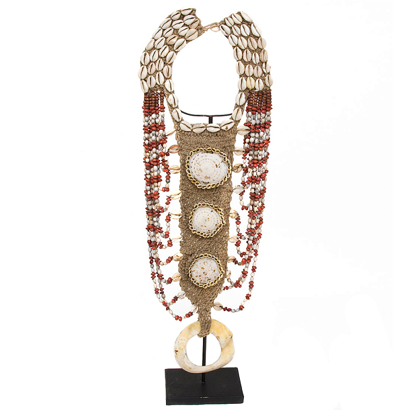 Этническое ожерелье из ракушек Aboriginal Long Necklace Shells Бежевый Коричневый Красный Белый в Омске | Loft Concept 