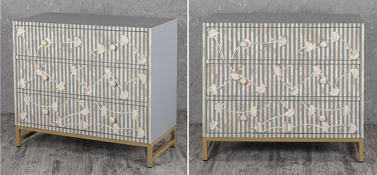 Комод белый инкрустация костью Gray Flowers Комод белый инкрустация костью Gray Flowers - Loft-Concept в Омске