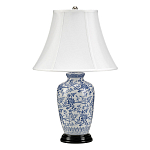 Настольная лампа с фарфоровым основанием с декоративным орнаментом и белым абажуром на темной круглой подставке Elstead Lighting варинант исполнения - 1 | Loft Concept в Омске