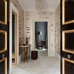 Обои ручная роспись Fishes Blue Pearl on Tarnished Silver gilded silk with pearlescent antiquing варинант исполнения - 2 | Loft Concept в Омске