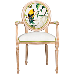 Стул с подлокотниками золотистый из бука с изображением птиц и цветов Blooming Birds 2 варинант исполнения - 1 | Loft Concept в Омске