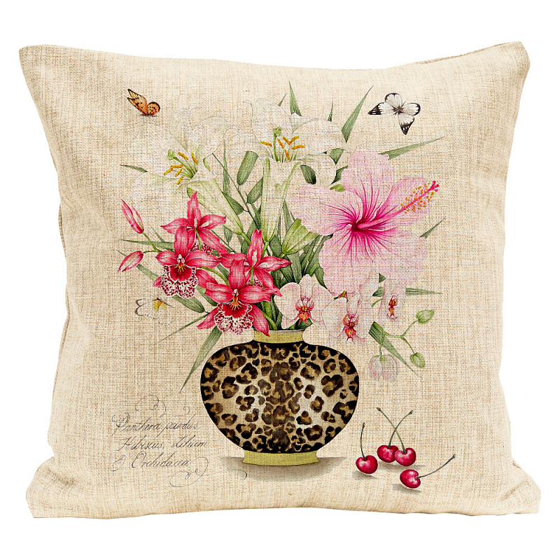 Декоративная подушка Hibiscus and Orchids Pillow Мульти Бежевый Декоративная подушка Hibiscus and Orchids Pillow Мульти Бежевый в Омске | Loft Concept