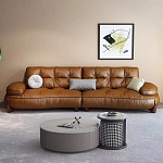 Диван кожаный с каркасом из массива дерева Medieval Furniture варинант исполнения - 1 | Loft Concept в Омске