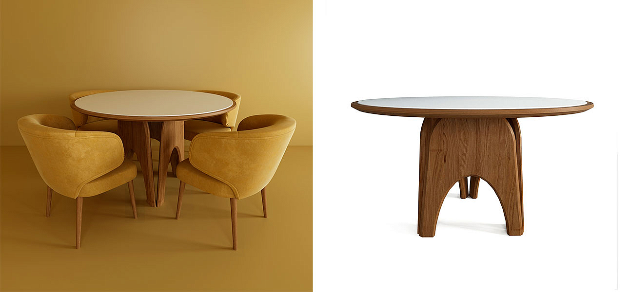 Обеденный круглый стол из дерева со столешницей из камня Pelican Dinner Table Обеденный круглый стол из дерева со столешницей из камня Pelican Dinner Table - Loft-Concept в Омске