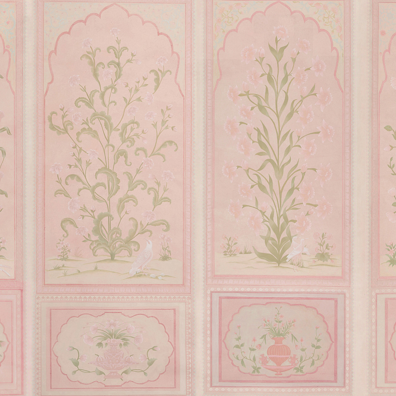 Обои ручная роспись Jharokha Arches Original colourway on pink painted Xuan paper  в Омске | Loft Concept 