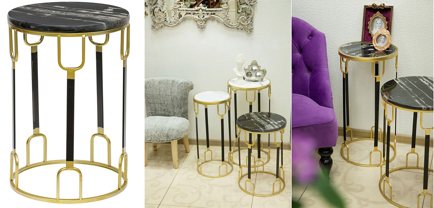 Приставной стол Dorius Side Table black marble high Приставной стол Dorius Side Table black marble high - Loft-Concept в Омске