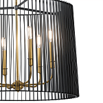 Люстра цвета латунь с 6-ю лампами свечами внутри цилиндрического абажура из черных металлических реек Kichler варинант исполнения - 3 | Loft Concept в Омске