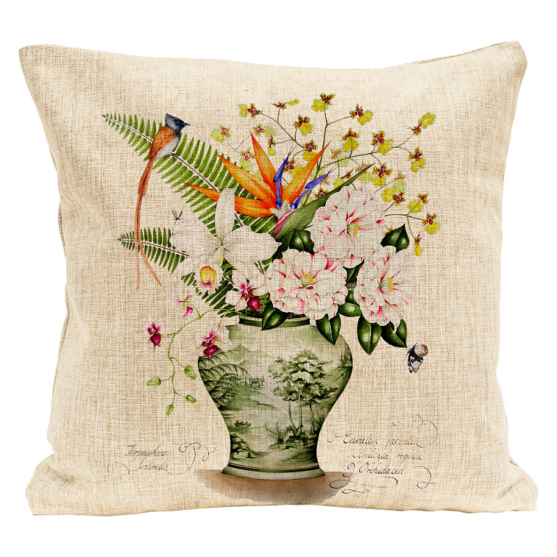 Декоративная подушка Bouquet with Strelitzia Pillow Мульти Бежевый Декоративная подушка Bouquet with Strelitzia Pillow Мульти Бежевый в Омске | Loft Concept