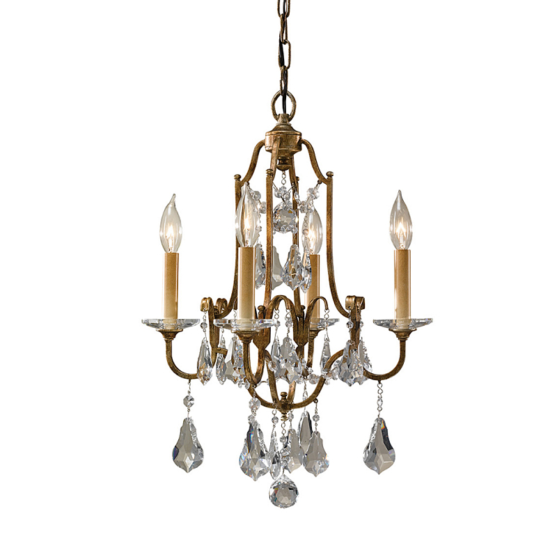 Люстра с 4-мя лампами и стеклянными подвесками в классическом стиле Feiss Бронза Прозрачное Стекло в Омске | Loft Concept 