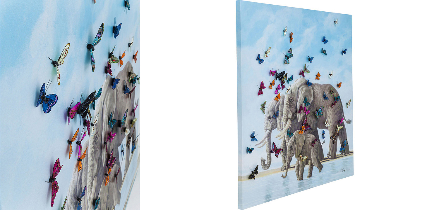 Картина Elephants with Butterflies painting Картина Elephants with Butterflies painting - Loft-Concept в Омске