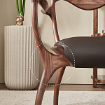 Стул деревянный с мягким сиденьем из коричневой натуральной кожи Moon Walnut Furniture варинант исполнения - 3 | Loft Concept в Омске