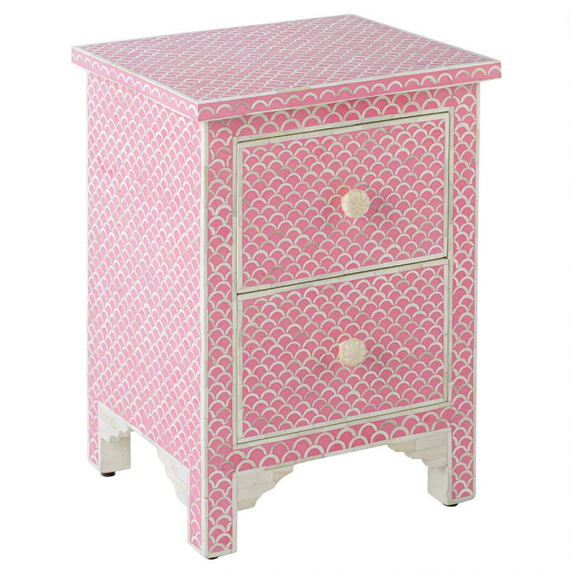 Тумбочка Pink Indian Bone Inlay nightstand Розовый в Омске | Loft Concept 