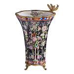 Ваза из фарфора черная с цветочной росписью и бронзовой стрекозой Spring Garden варинант исполнения - 1 | Loft Concept в Омске