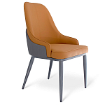 Стул оранжевый с высокой спинкой из искуственной кожи на серых металлических ножках Enigma Orange варинант исполнения - 1 | Loft Concept в Омске