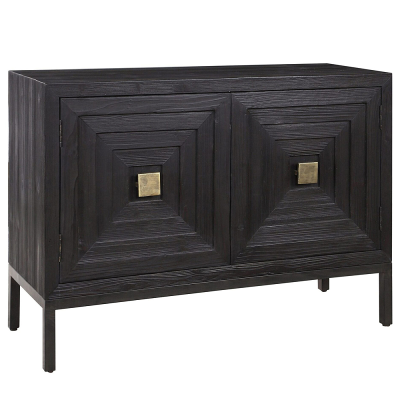 Тумба черная из дерева двухдверная Geometric Double Door Nightstand Черный Тумба черная из дерева двухдверная Geometric Double Door Nightstand Черный в Омске | Loft Concept