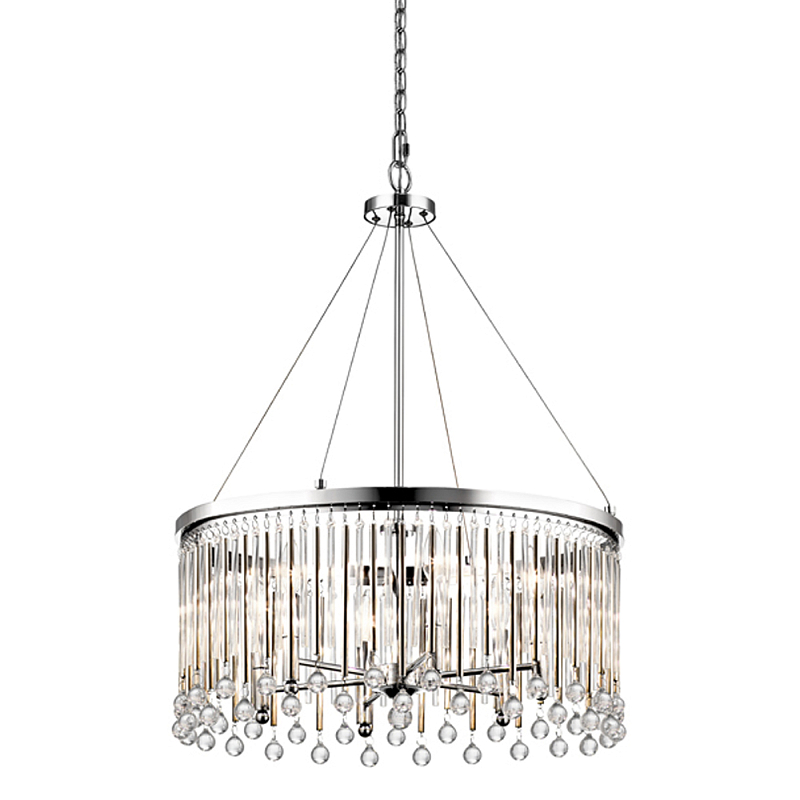 Люстра круглая цвета хром с вертикальными стеклянными трубками и круглыми подвесками Kichler Хром Прозрачное Стекло в Омске | Loft Concept 