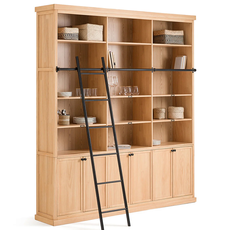Книжный шкаф из массива сосны с металлической лестницей Burton Wood Cabinet Книжный шкаф из массива сосны с металлической лестницей Burton Wood Cabinet в Омске | Loft Concept