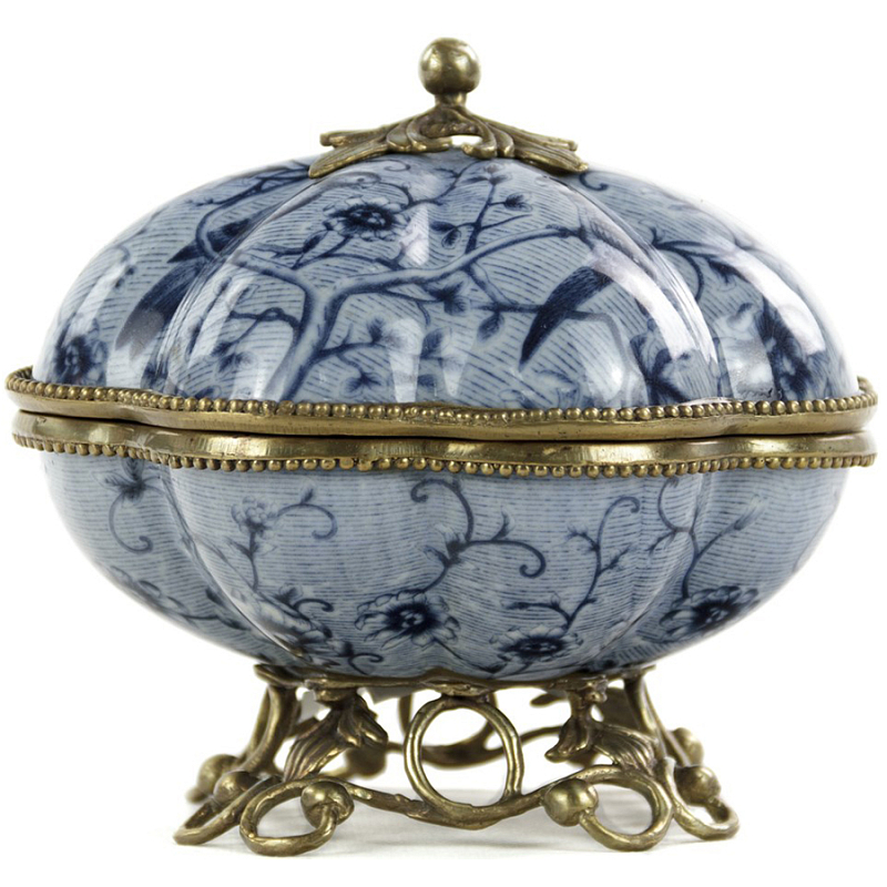 Шкатулка Floral Blue Ornament Синий Бронза Белый Шкатулка Floral Blue Ornament Синий Бронза Белый в Омске | Loft Concept