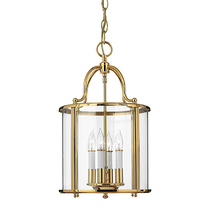 Подвесной светильник с прозрачным стеклянным цилиндрическим плафоном в классическом стиле на цепи Hinkley Латунь Прозрачное Стекло Олово Никель в Омске | Loft Concept 