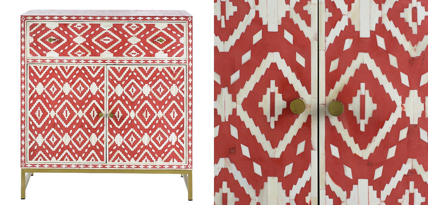 Комод инкрустация костью Red Indian Bone Inlay drawer Красный Комод инкрустация костью Red Indian Bone Inlay drawer Красный - Loft-Concept в Омске