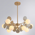 Люстра на штанге с 10-ю белым шарообразным плафоном и декоративными металлическими элементами в виде лепестков серого цвета Matisse варинант исполнения - 2 | Loft Concept в Омске