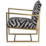 Кресло с металлическим золотистым каркасом и мягкой обивкой с чёрно-белым принтом зебры Wild animals варинант исполнения - 2 | Loft Concept в Омске