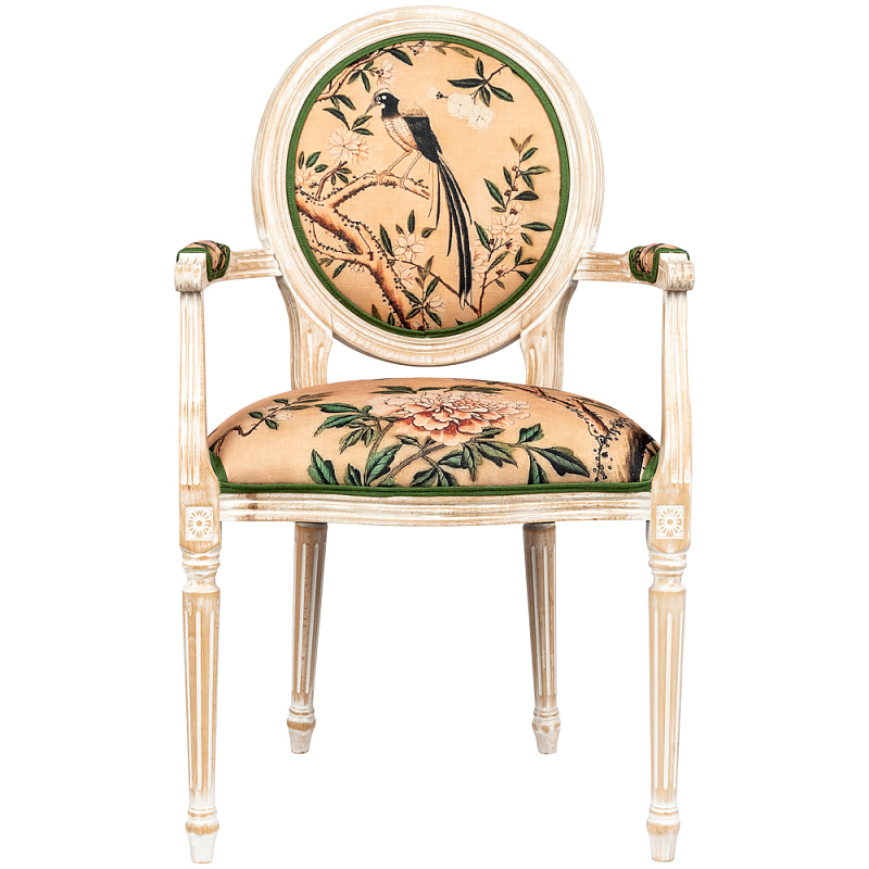 Стул с подлокотниками Beige and Green Chinoiserie Chair Бежевый Зеленый Стул с подлокотниками Beige and Green Chinoiserie Chair Бежевый Зеленый в Омске | Loft Concept