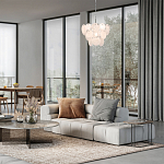 Люстра из белых стеклянных дисков на серебрянном каркасе White Glowing Reflectors варинант исполнения - 2 | Loft Concept в Омске