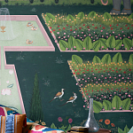 Обои ручная роспись Mahal Garden Original colourway on blue painted Xuan paper варинант исполнения - 2 | Loft Concept в Омске