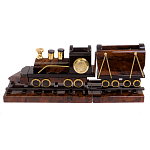 Часы настольные в виде паровоза из натурального камня Обсидиан Train Stone Clock варинант исполнения - 1 | Loft Concept в Омске