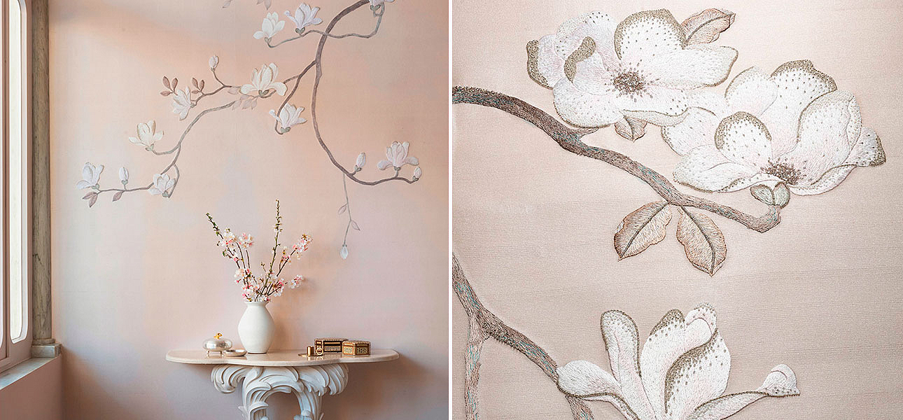 Обои Magnolia Canopy Original colourway on Rose Water metallic slub silk - Loft-Concept в Омске