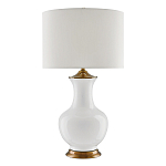 Настольная лампа белого цвета с фарфоровым основанием и латунными акцентами и тканевым абажуром Currey & Company варинант исполнения - 1 | Loft Concept в Омске