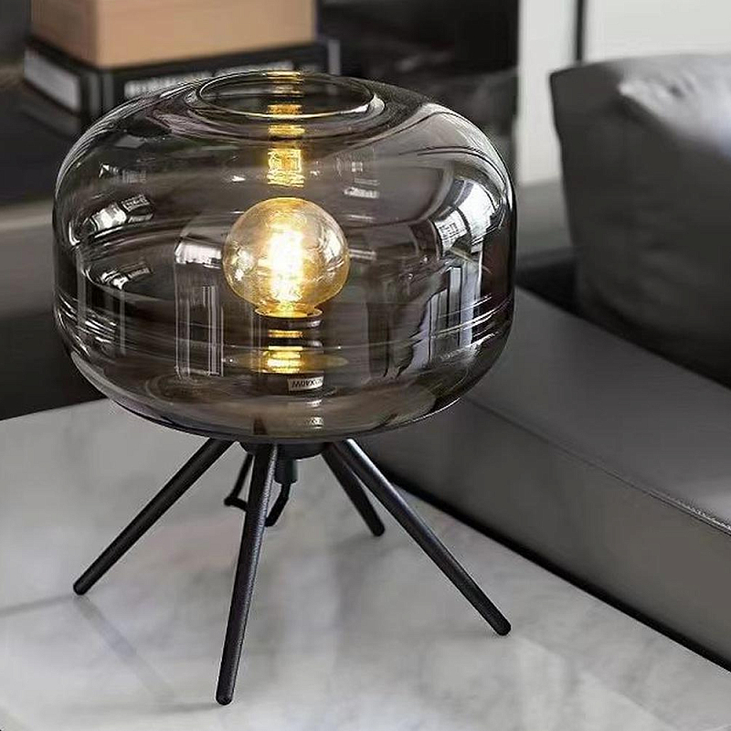 Настольная лампа светодиодная с серым стеклянным плафоном Gentle Light Черный Серый Настольная лампа светодиодная с серым стеклянным плафоном Gentle Light Черный Серый в Омске | Loft Concept