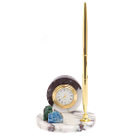 Часы настольные с шариковой металлической ручкой из натурального камня Stone Clock варинант исполнения - 1 | Loft Concept в Омске