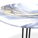 Стол журнальный с круглой бело-голубой столешницей из стекла White and Blue Marble варинант исполнения - 3 | Loft Concept в Омске