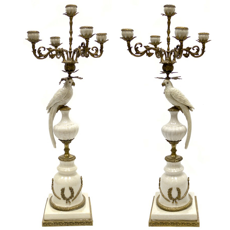 Подсвечник Candlestick White Parrot Белый Бронза в Омске | Loft Concept 