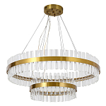 Люстра подвесная двухъярусная с золотистымыми кольцами и прозрачными стеклянными элементами Ring Horizontal варинант исполнения - 1 | Loft Concept в Омске