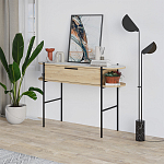 Консоль напольная деревянная с выдвижным ящиком и 2-мя полками со столешницей цвета белый мрамор OTIS CONSOLE OAK варинант исполнения - 3 | Loft Concept в Омске