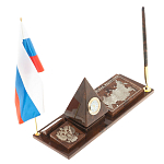 Настольный письменный набор с часами в виде пирамиды из природного камня обсидиана Pyramid of Time варинант исполнения - 2 | Loft Concept в Омске